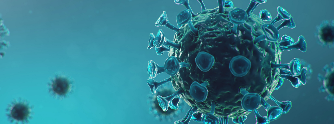 Header Image Health Alert for COVID-19 Computer generated image of the Novel Coronavirus (COVID-19) virus.