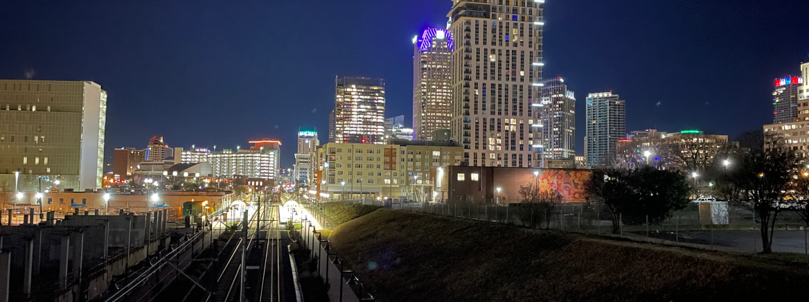 City of Charlotte skyline at night.