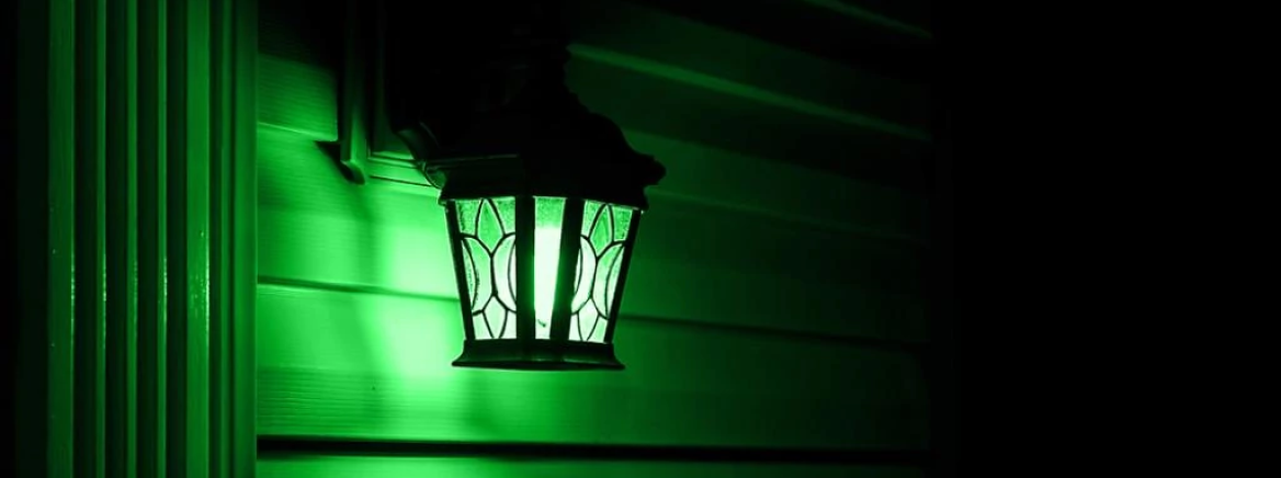Porch light with green bulb Porch light displaying green bulb for Operation Greenlight