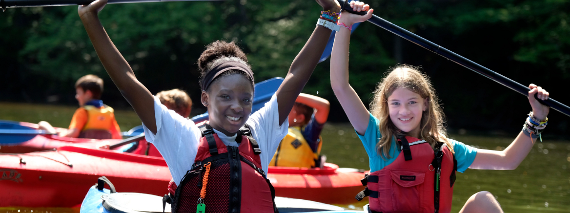 McDowell Nature Preserve Adventure Camp.   11-year olds kayaking at Copperhead Island.
