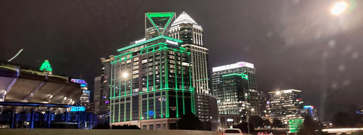 Operation Green Light The Charlotte skyline lit up in green for Operation Green Light in support of Veterans Day.