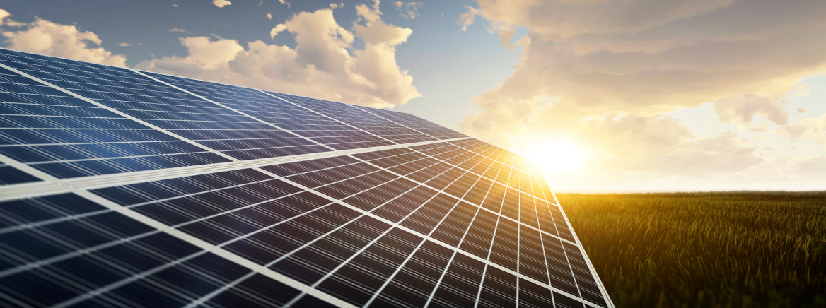 Solar panel panoramic - solar panel at sunset