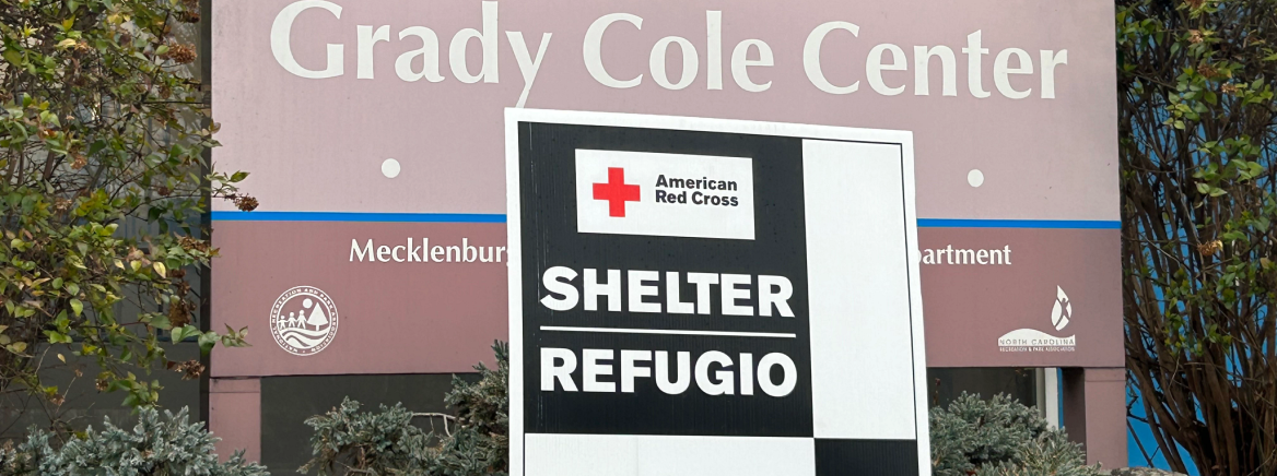The Grady Cole Center sign advertising shelter space in advance of the pending winter storm on Jan. 24, 2026.