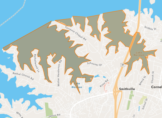 A map showing harmful algae blooms on Lake Norman as of June 18, 2025.