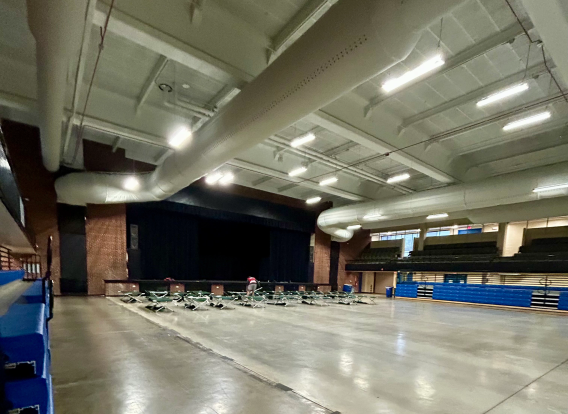 Inside of the Grade Cole Center where cots are being placed for residents seeking refuge during the January 2026 winter storm.
